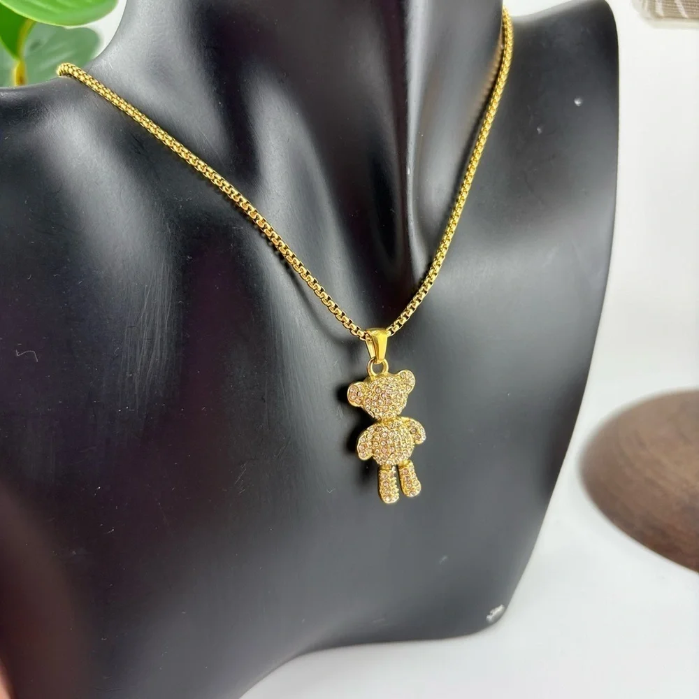 Gold Teddy Bear Pendant Necklace ✨